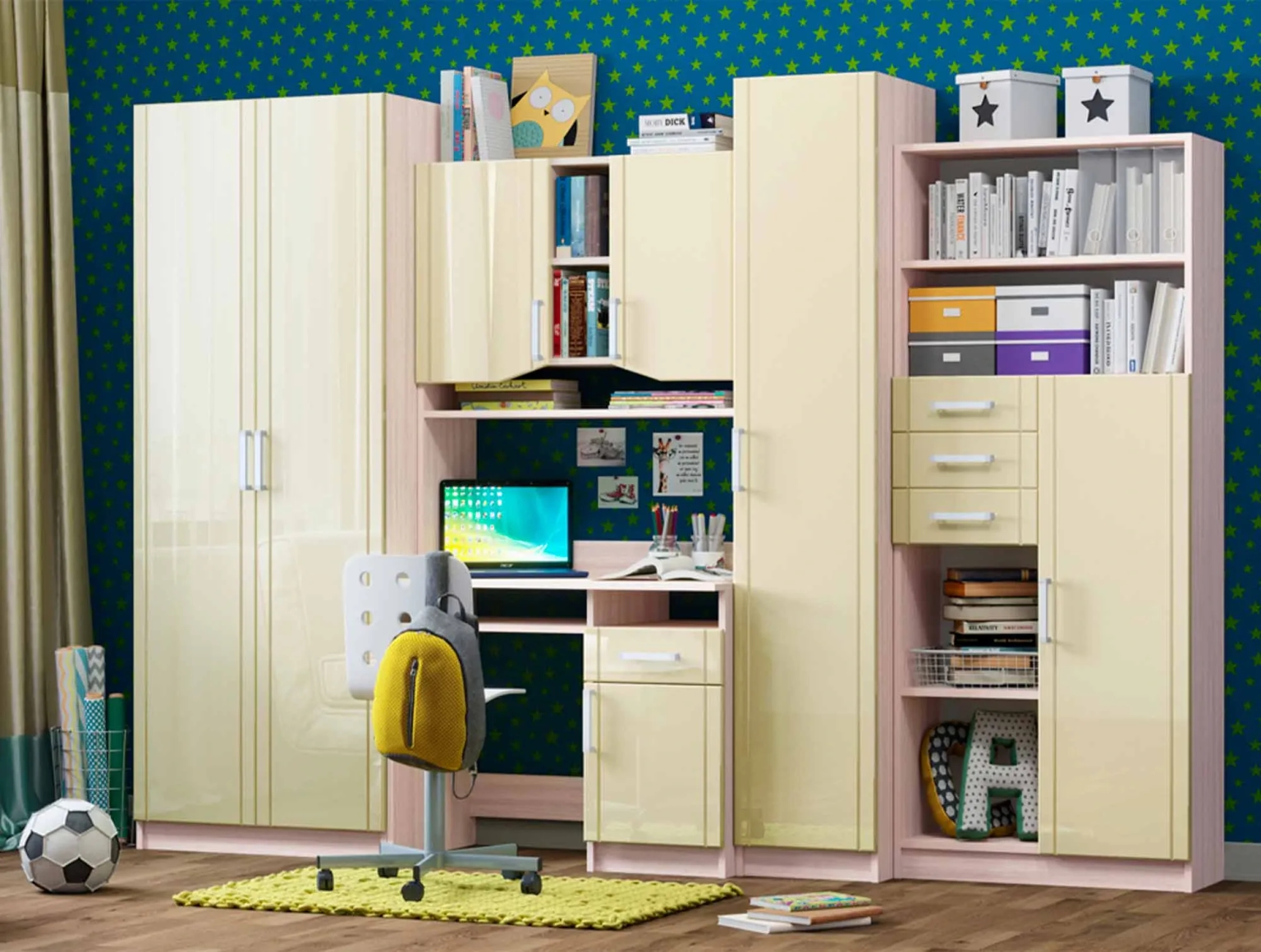 Юниор МДФ Стенка Ваниль глянец